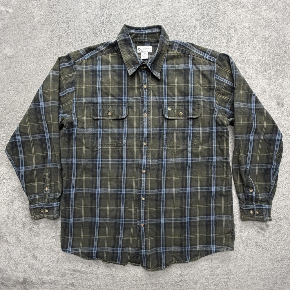Carhartt Shirt Mens‎ XL Green Plaid Flannel Button Up Long Sleeve Casual